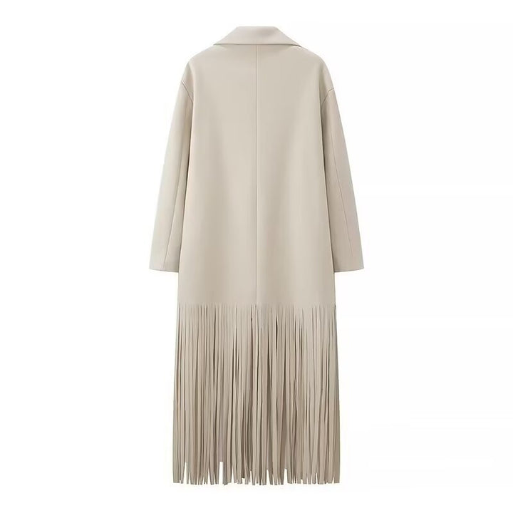 Dame Elegant Trench Coat med Frynse Detaljer og Skræddersyet Pasform Stilla