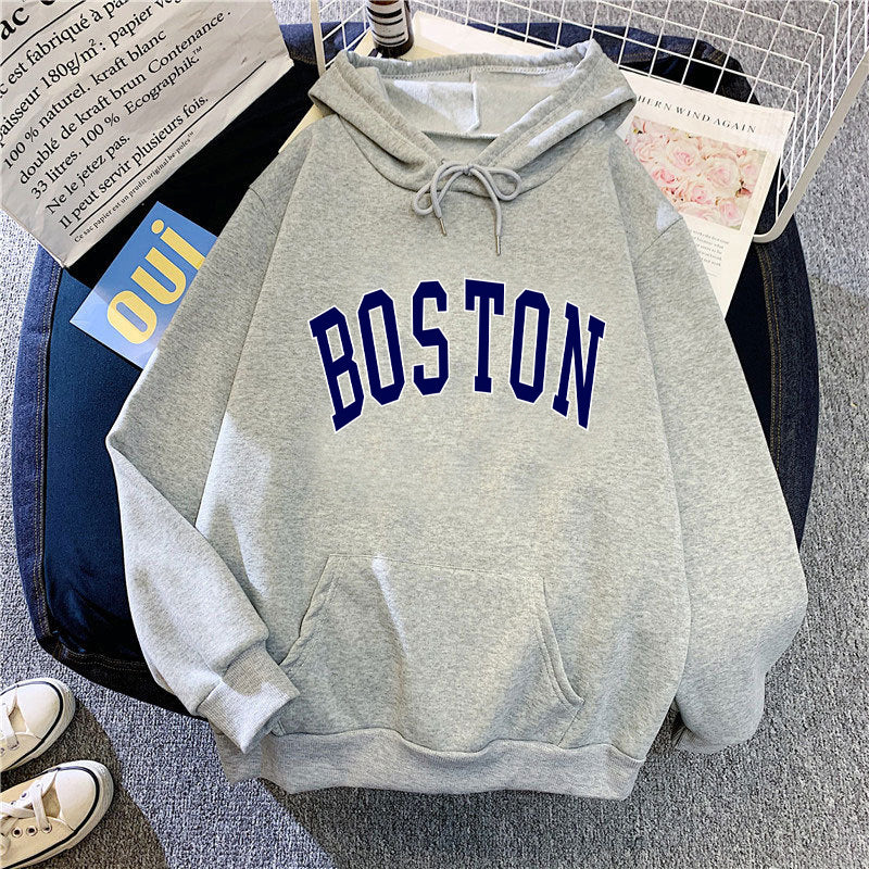 Dame hoodie med klassisk Boston print Skovae