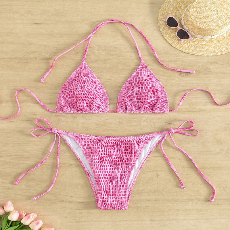 Kvinders trekant bikini med legende blomsterdesign og justerbare bindebånd Skovae