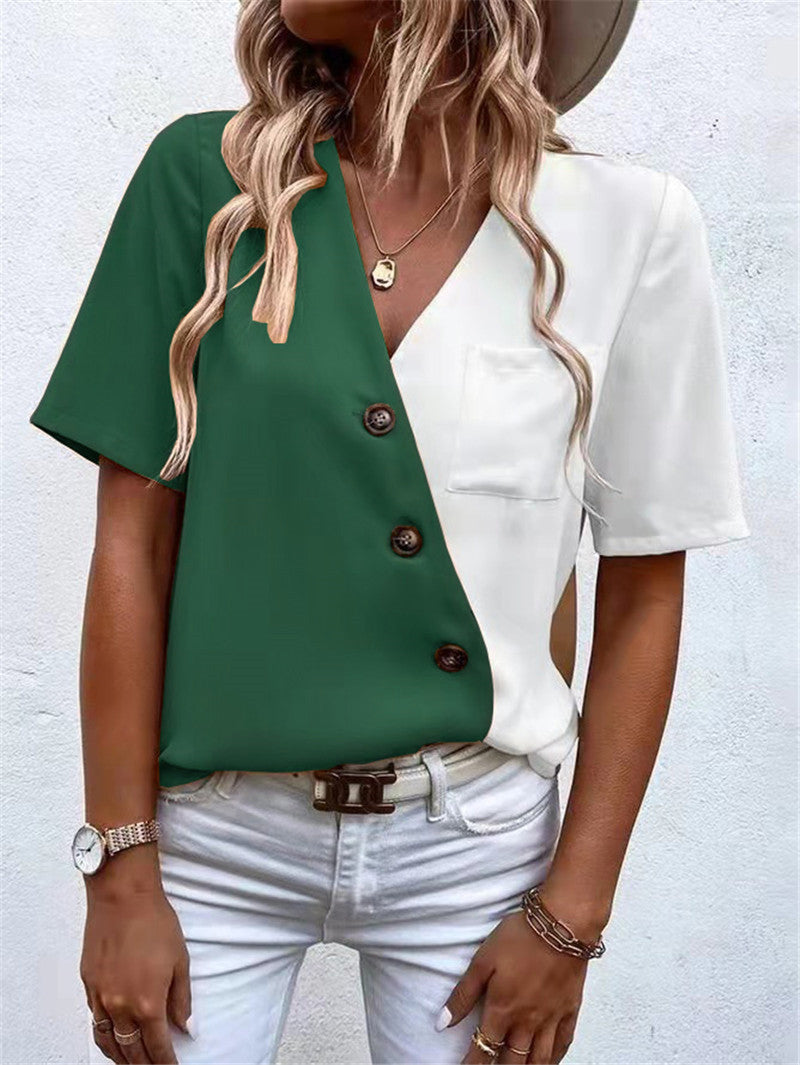 Dame Trendy Bluse med asymmetrisk snit og knapdetalje Stilla