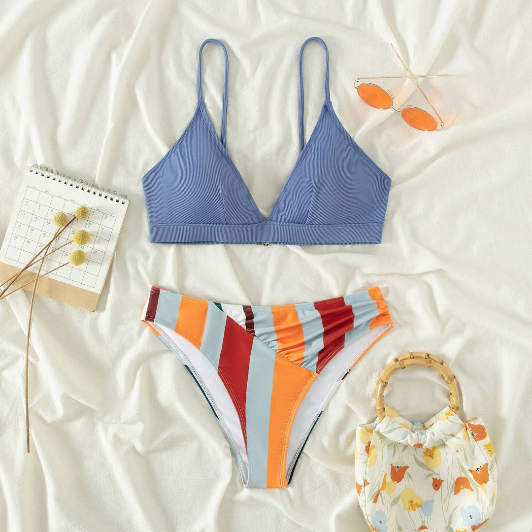 Dame To-delt Bikini-sæt med moderne blanding af geometriske mønstre og justerbare stropper Skovae