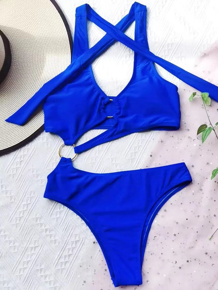Dame Sporty Bikini-sæt med asymmetrisk design og kunstnerisk ringdetalje Stilla