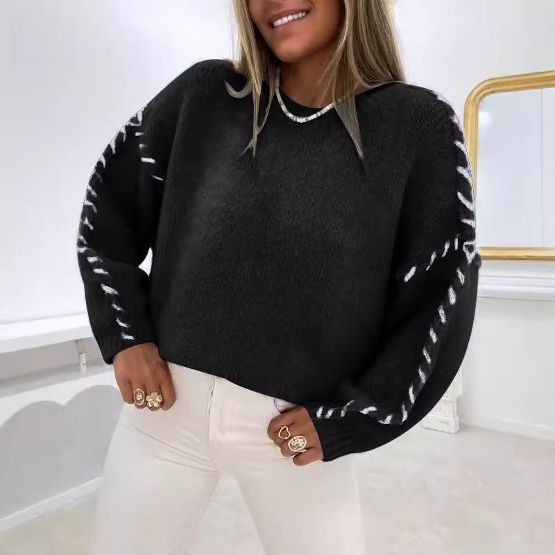 Kvinders strikkede sweater med dekorative sømdetaljer Stilla