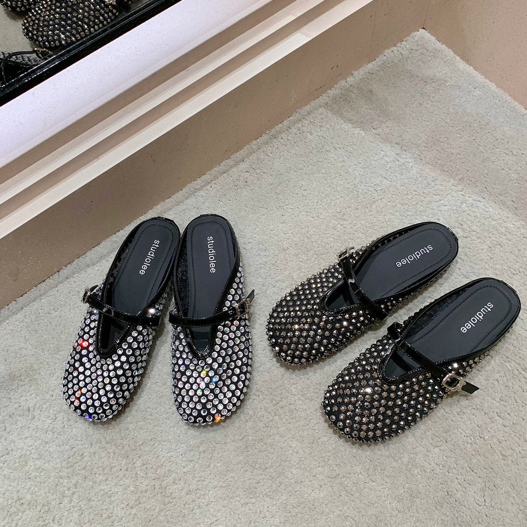 Dame Strass-prydede Slipper Mules Stilla