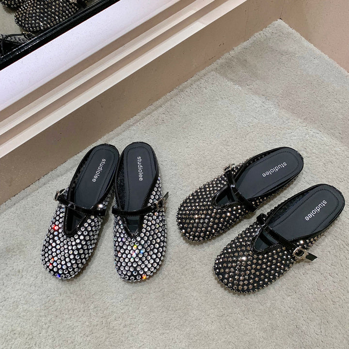 Dame Strass-prydede Slipper Mules Stilla
