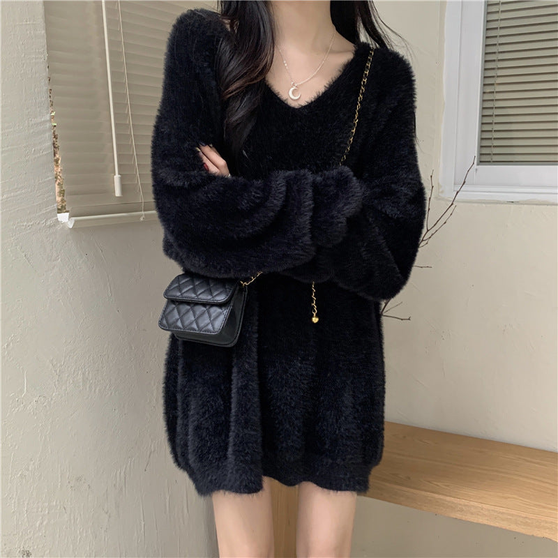 Dame V-hals Oversized Komfortabel Strikkjole Stilla