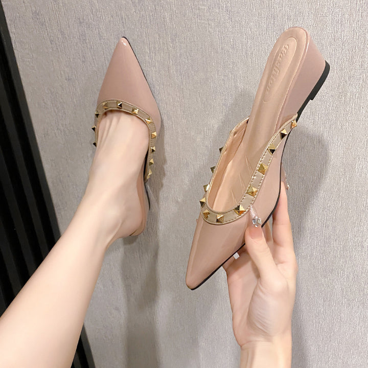 Dame Spids-Tå Wedge Slingback Mules med Nitter Stilla