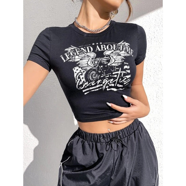 Dame Crop-T-Shirt med kreativ skrifttype Skovae