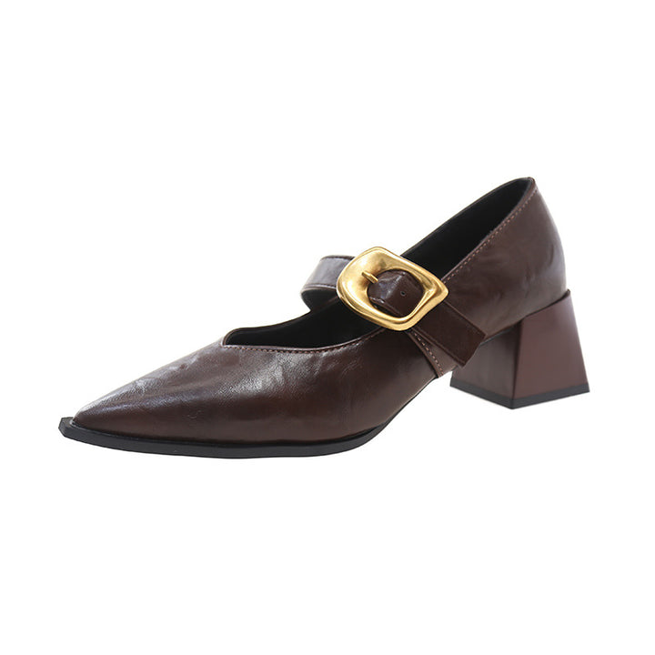 Dame Elegant Spids-ternet Hæl Mary Jane Pumps med Dekorativ Spænde Stilla