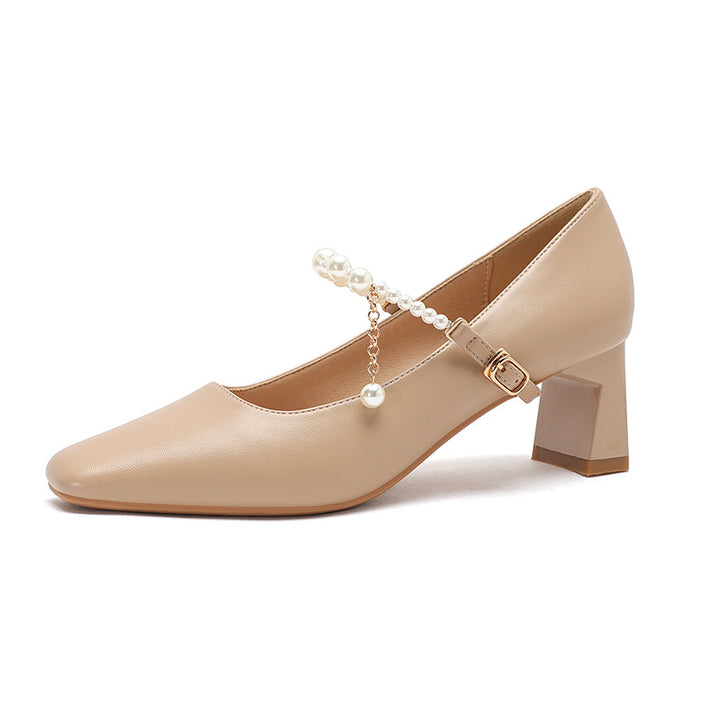 Femme Elegante Chunky-hæls-Mary-Jane-sko med perle-detalje Stilla