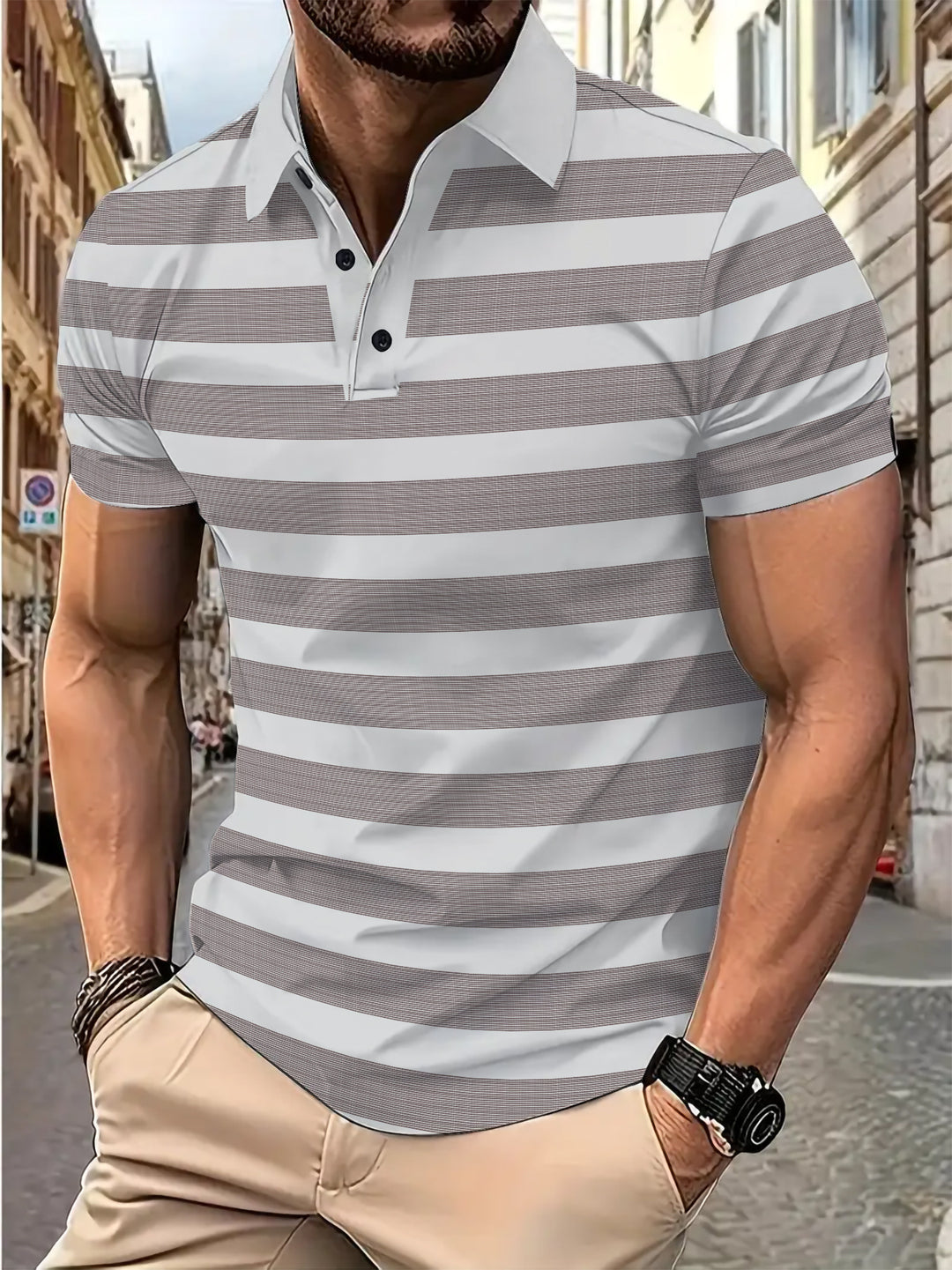 Herrer Poloshirt med moderne striber og åndbare egenskaber Stilla
