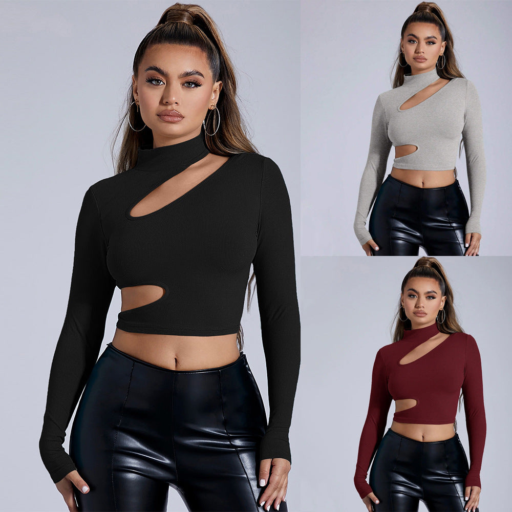 Kvindernes figursyet langærmet crop top med asymmetrisk udskæring Stilla