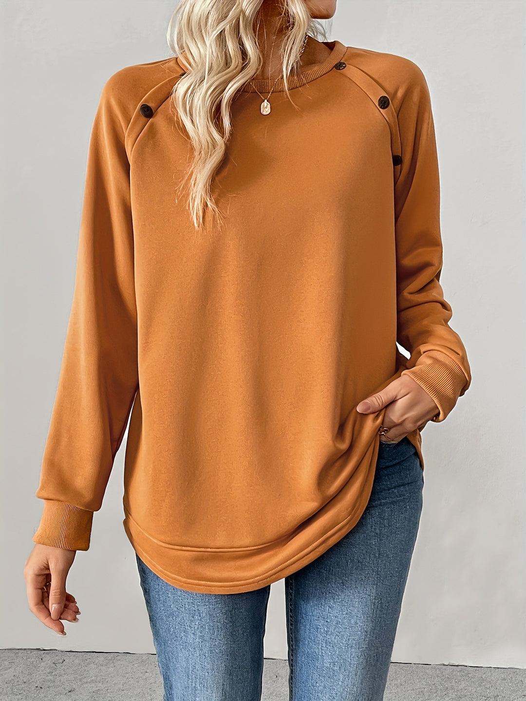 Kvinder Langærmet Knap-Detail Sweatshirt Stilla