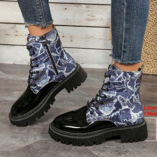 Dame Mode Snørestøvler i retro-stil med blank overflade Stilla