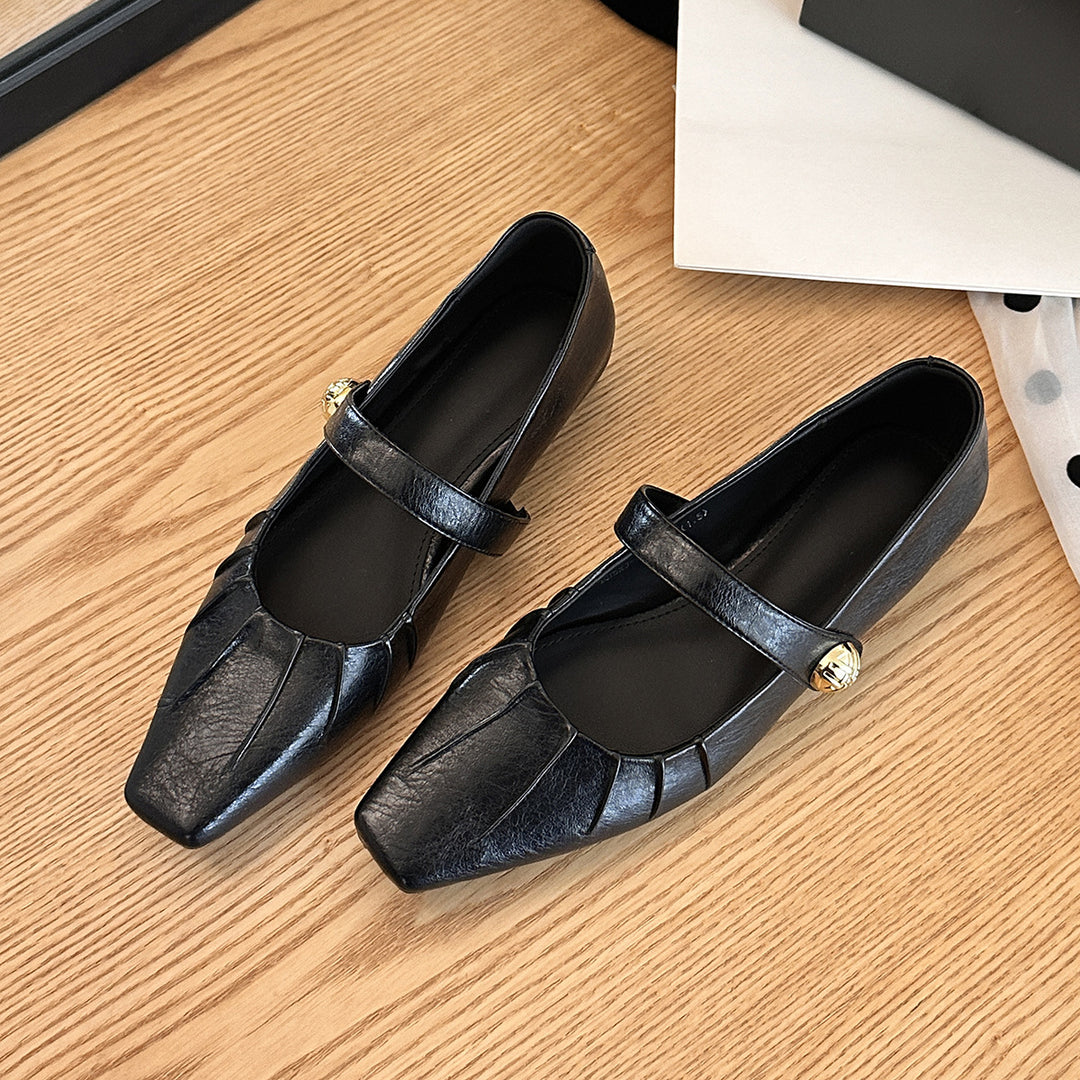 Dame Quadratåede Mary Jane Ballerinas med plisseret design Stilla