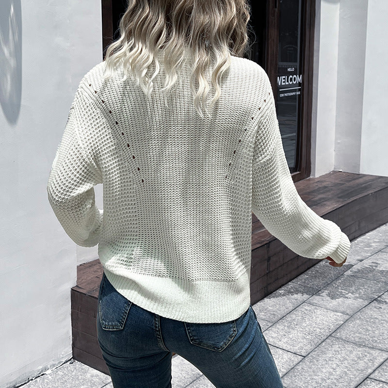 Dame afslappet strikbluse med V-hals Stilla