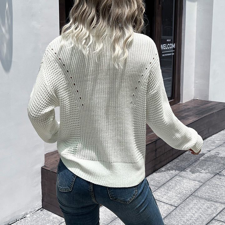 Dame afslappet strikbluse med V-hals Stilla
