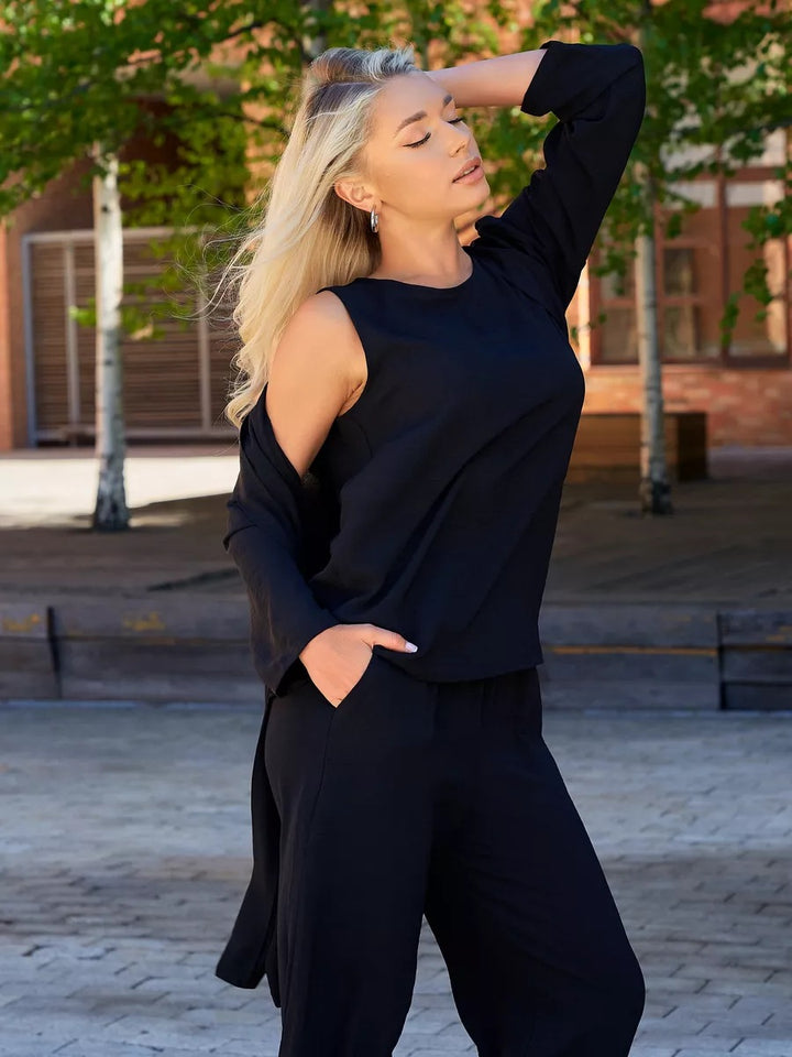 Dame leger Jumpsuit med åben ærme og elastisk taljebælte Stilla
