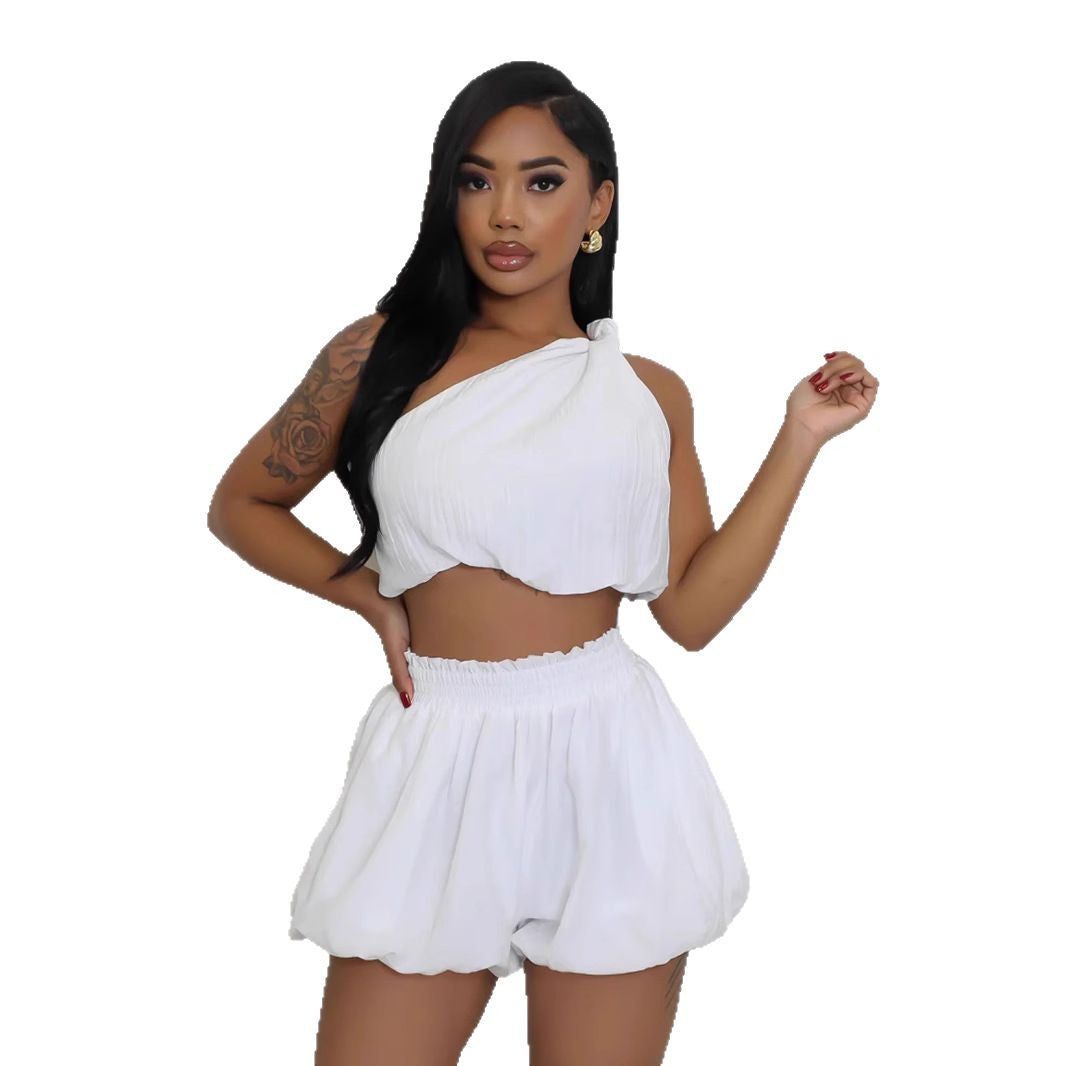 Dame trendy Crop-Top og løs siddende shorts med elastisk talje Stilla