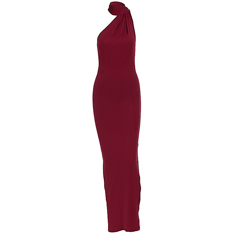 Dame Elegant Maxikjole med innovativt indpakningsdesign og asymmetrisk halterneck Skovae