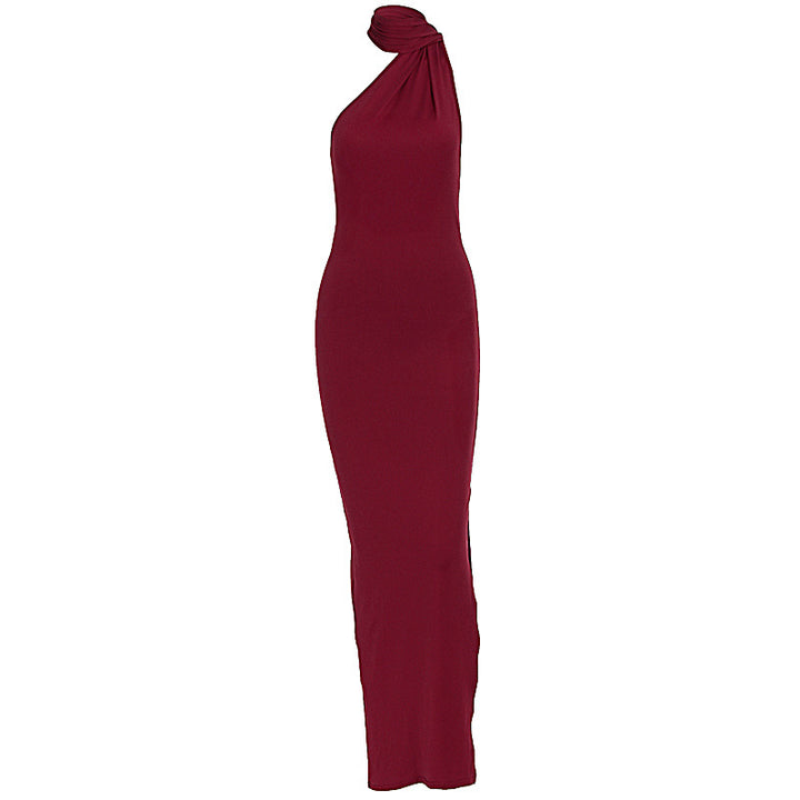 Dame Elegant Maxikjole med innovativt indpakningsdesign og asymmetrisk halterneck Skovae