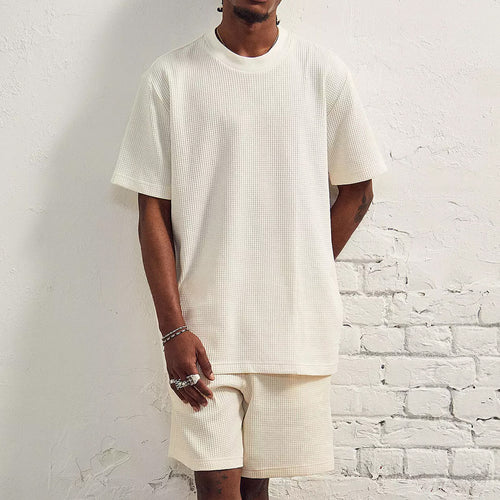 Herre afslappet vaffel-sweater og shorts sæt Stilla