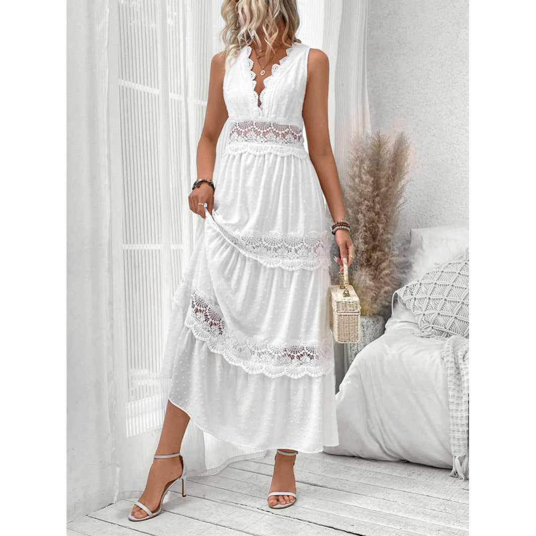 Dame Bohemian Spids-Indsats Maxi Kjole Stilla