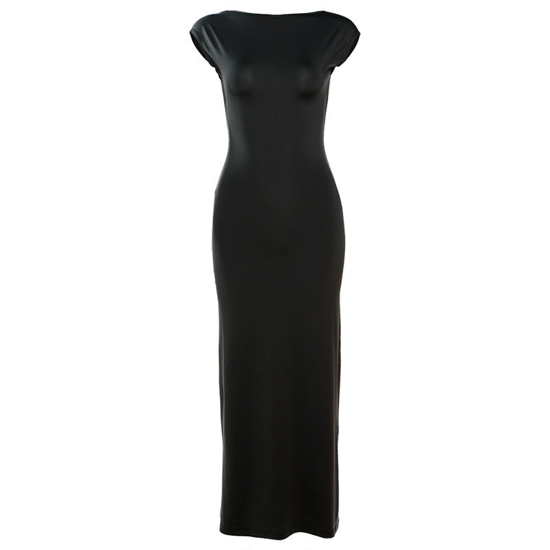 Dame Bodycon-Maxi-kjole med elegant rund halsudskæring og formerende stof Stilla