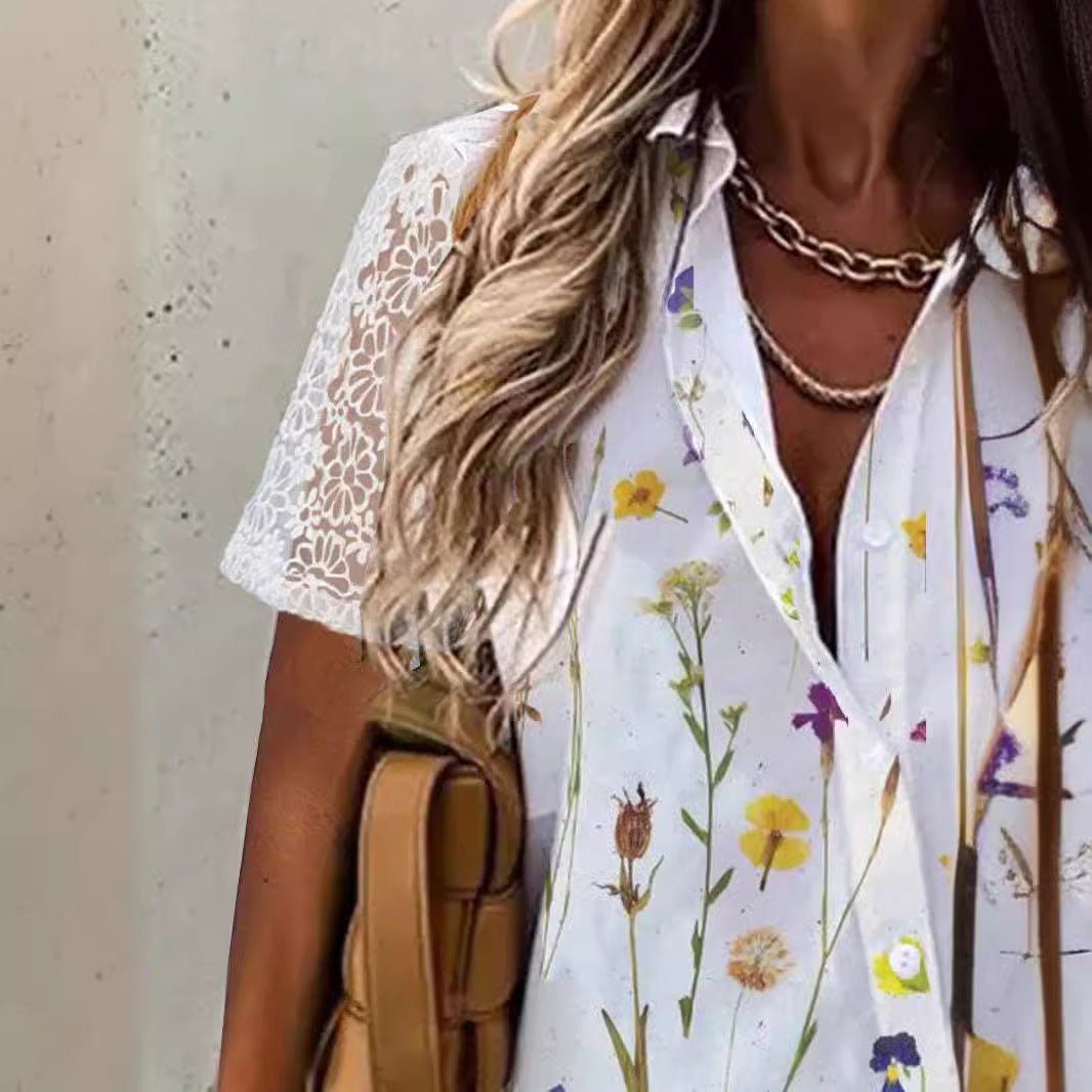 Damebluse med blomstertrykt og korte ærmer Stilla 1750916551