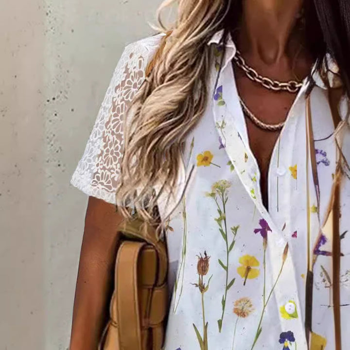 Damebluse med blomstertrykt og korte ærmer Stilla 1750916551