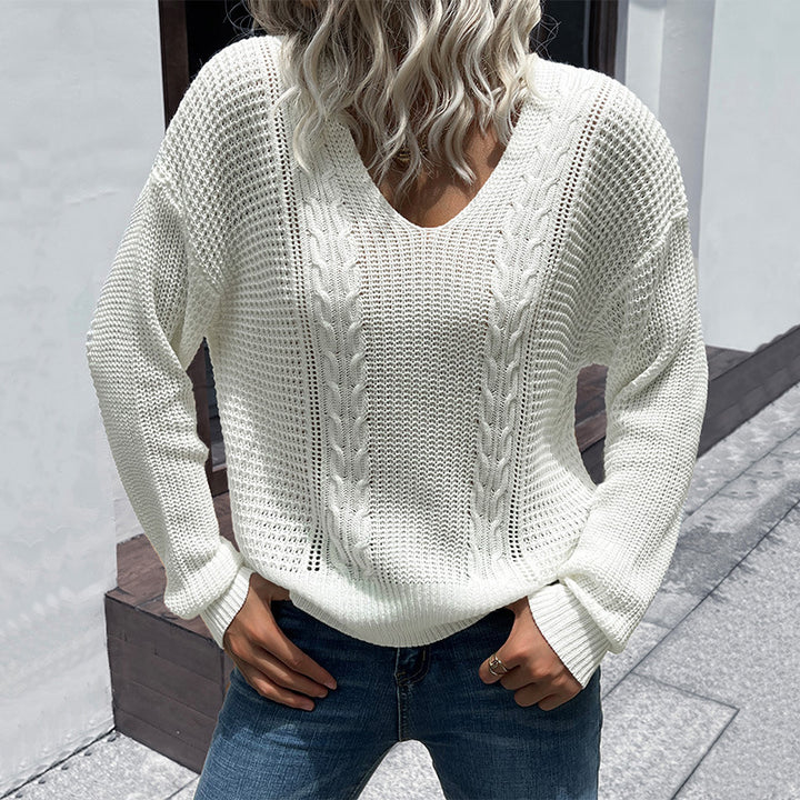 Dame afslappet strikbluse med V-hals Stilla