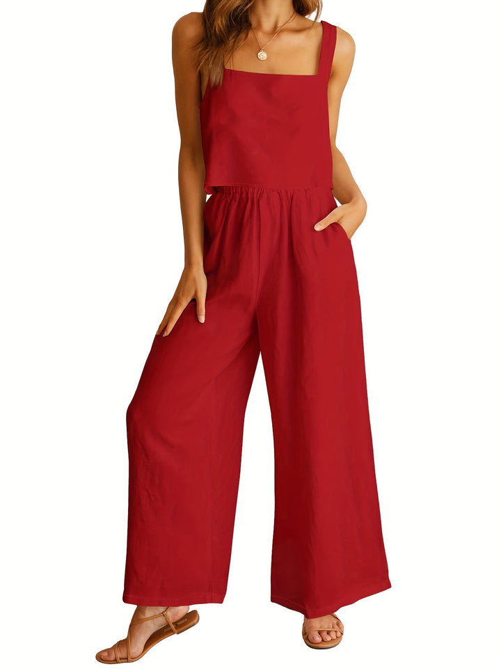 Dame-jumpsuit med bredt ben og justerbare stropper Stilla