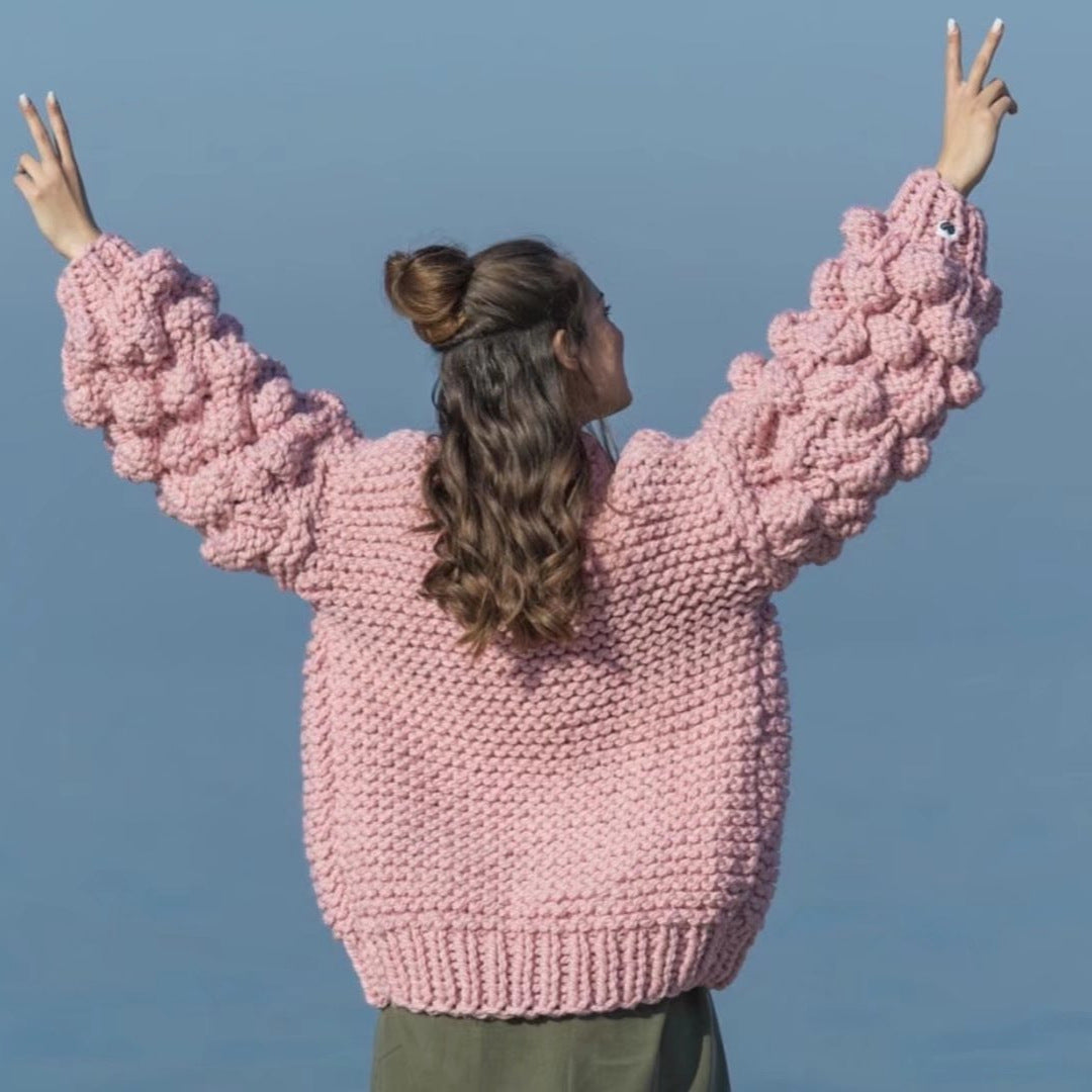 Damer Groft strikket Oversized-jakke med høj krave og huedesign Stilla
