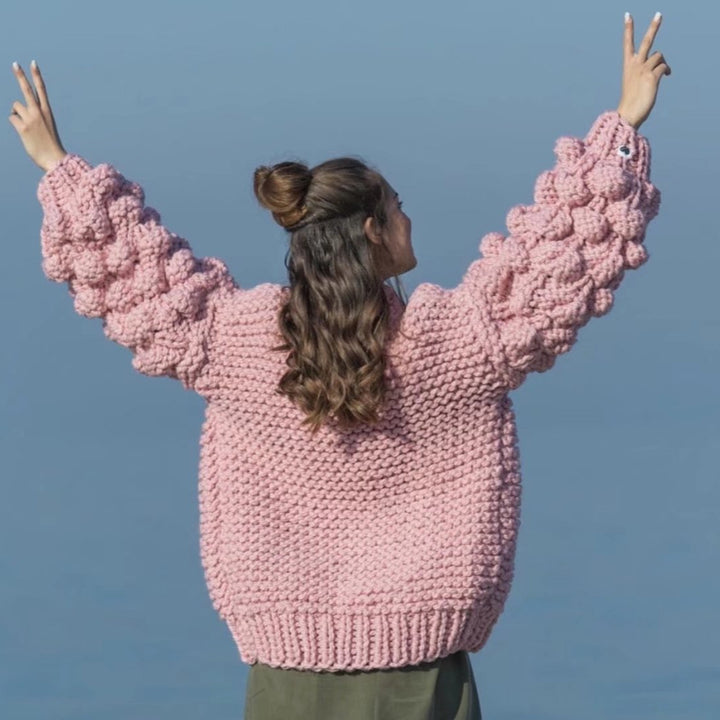 Damer Groft strikket Oversized-jakke med høj krave og huedesign Stilla