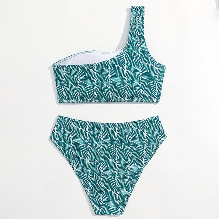 Dame Bikini-sæt med asymmetrisk top og tropisk palmebladsmønster Stilla