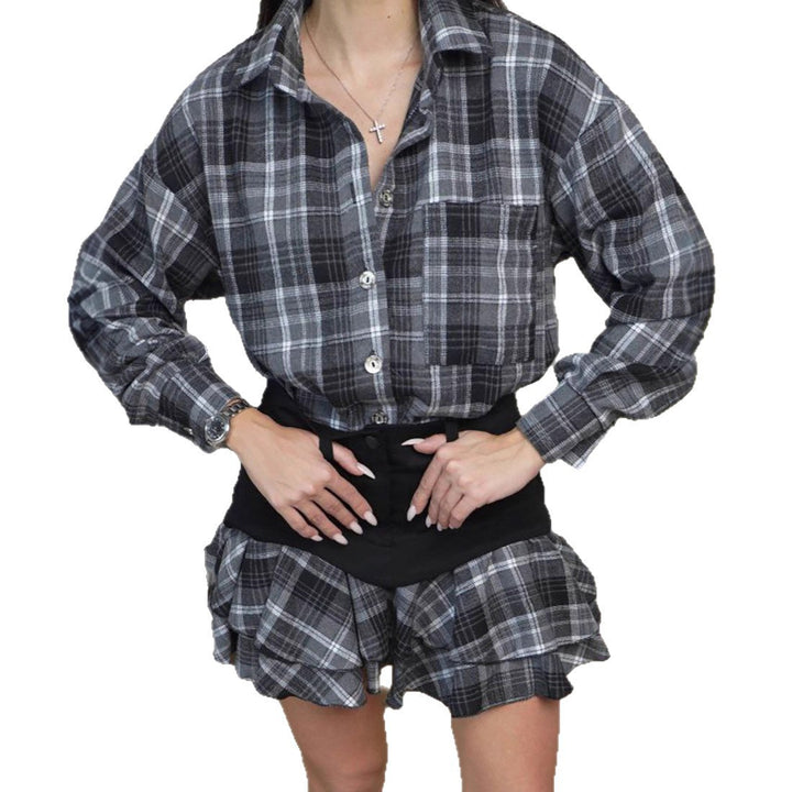 Kvindernes Tjekket Flannel Skjorte med Voluminøs Nederdel Stilla