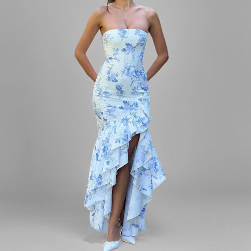 Dame Elegant Strapless Aftenkjole med Rynker og Slids Stilla