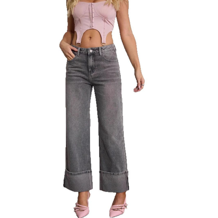 Dame brede jeans med frynset sømme og høj talje Stilla
