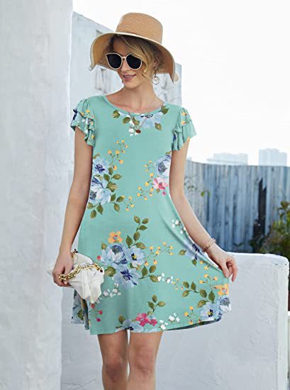 Kvindernes sommerblomstret kjole med ruffles og flagrende nederdel Stilla