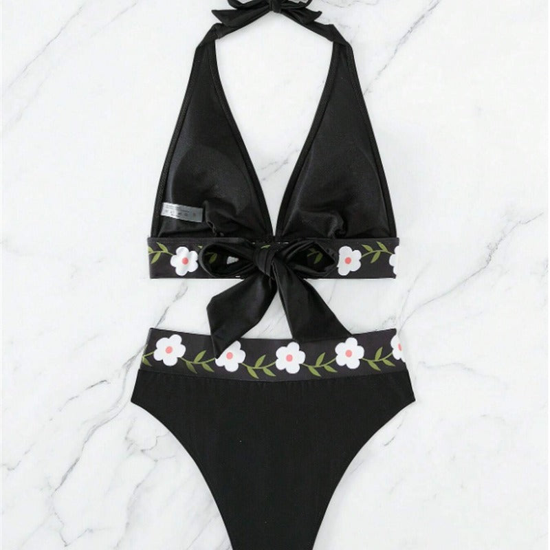 Dame højtaljet bikinisæt med florale accenter Stilla