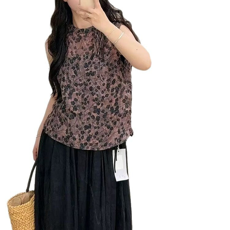 Femme Floral Print Ærmeløs Bluse Stilla