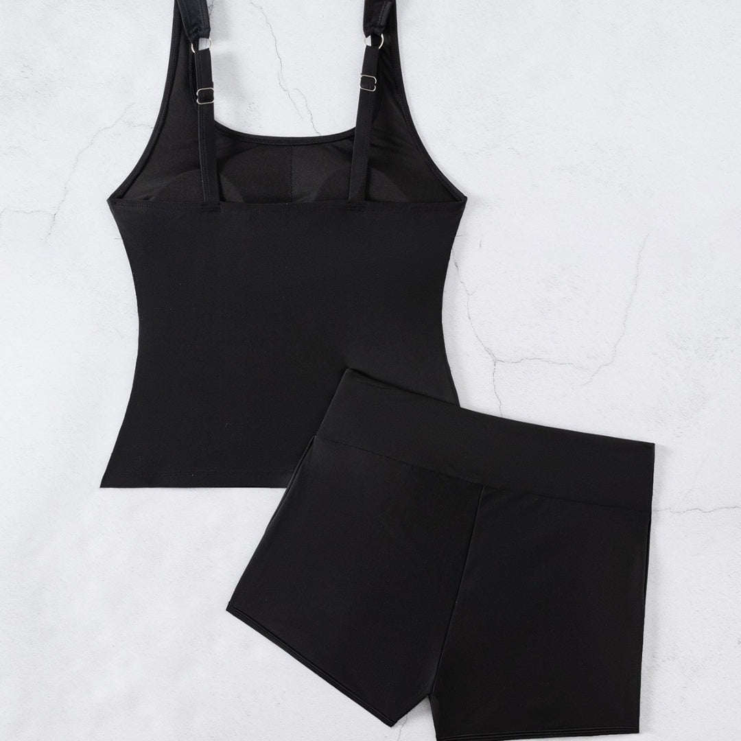 Dame Sporty Tankini-sæt med figursyet top og sporty shorts Stilla