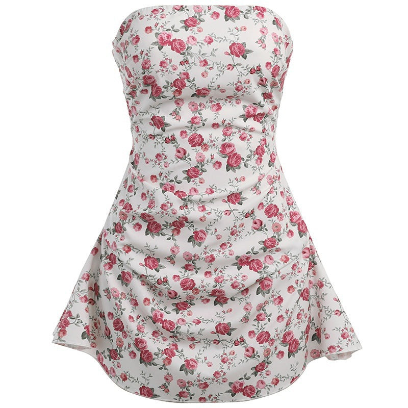Dame Båndløs Floral Fit-and-Flare Mini Kjole Stilla