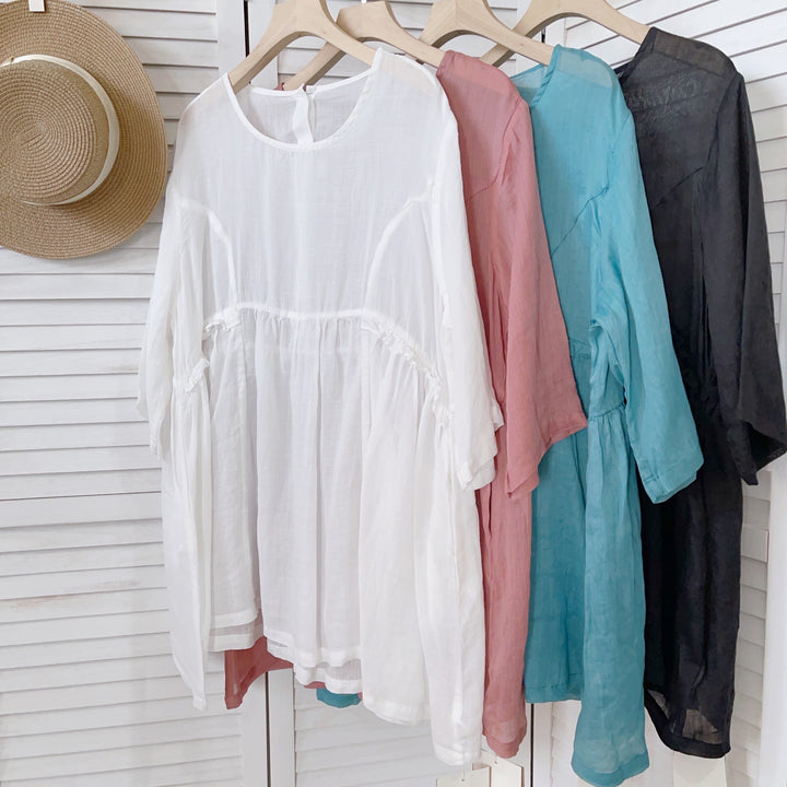 Dame Relaxed Fit Struktureret Tunika Bluse Stilla