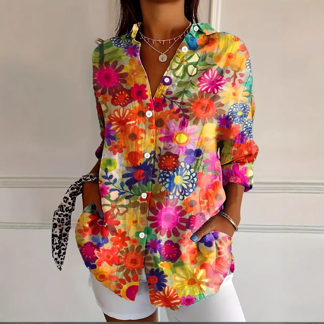Femme Floral Print Gennemsigtig Knap-Op Skjorte Stilla
