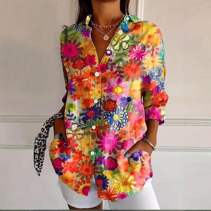 Femme Floral Print Gennemsigtig Knap-Op Skjorte Stilla