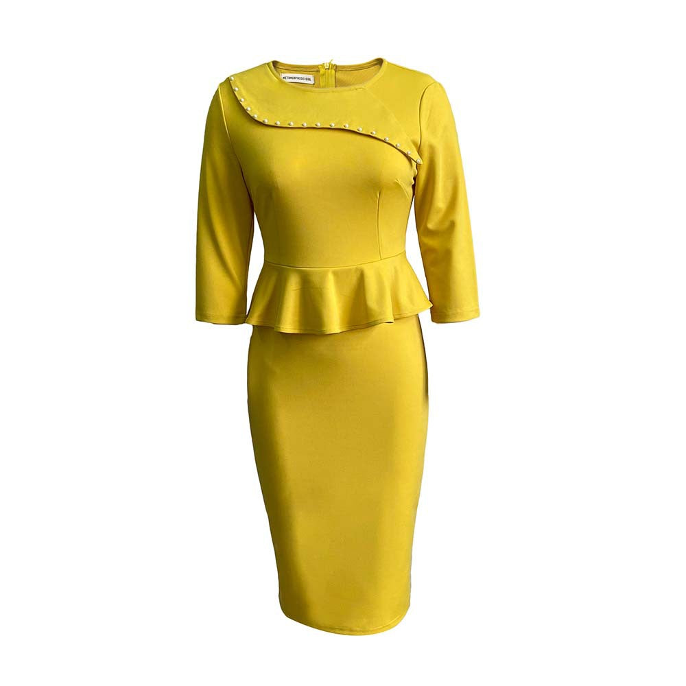 Dame Etuikjole med voluminøs Peplum og dekorative Perle detaljer Stilla