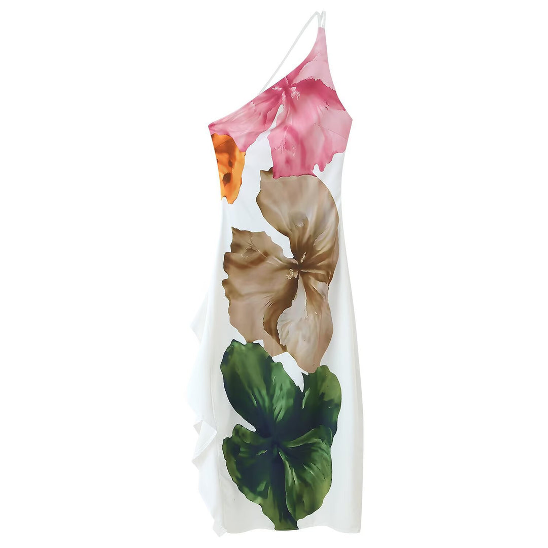 Femme Asymmetrisk Floral Tryk Midi Kjole Stilla