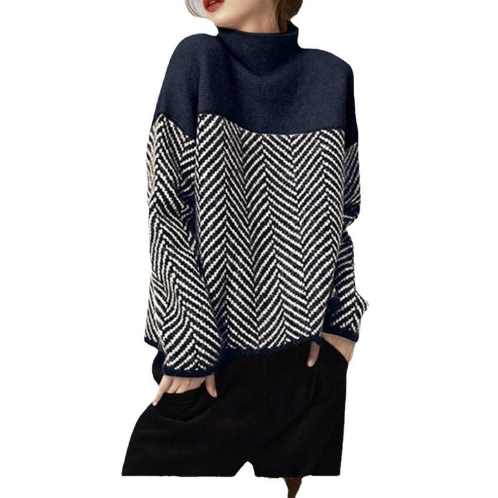 Dame stilfuld sweater med zigzag mønster og høj krave Stilla