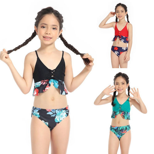 Dame bikinisæt med floralt design og rynker Stilla